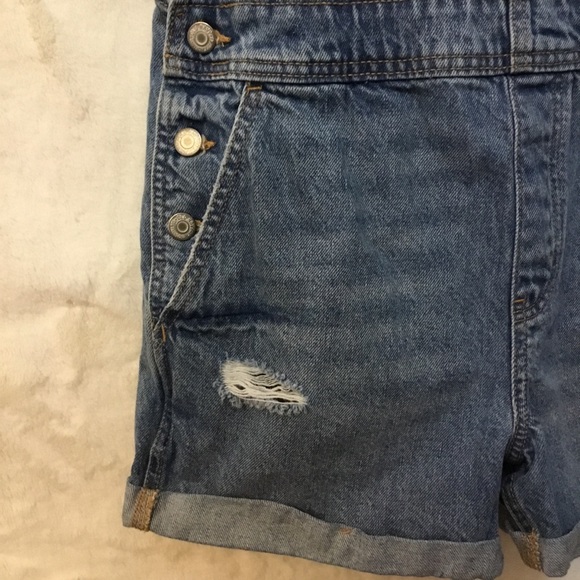 Old Navy Blue Distressed Denim Overalls Rompers - Picture 4 of 16